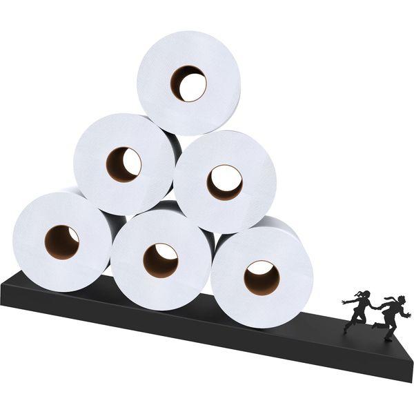 Floating Shelf Toilet Paper Holder - Tilted Matte Black Toilet Paper Roll Holder for Easy Bathroom Storage - Modern Wall Mount Organizer for Rolls Tissues or Towels Above Sink or Over Toilet