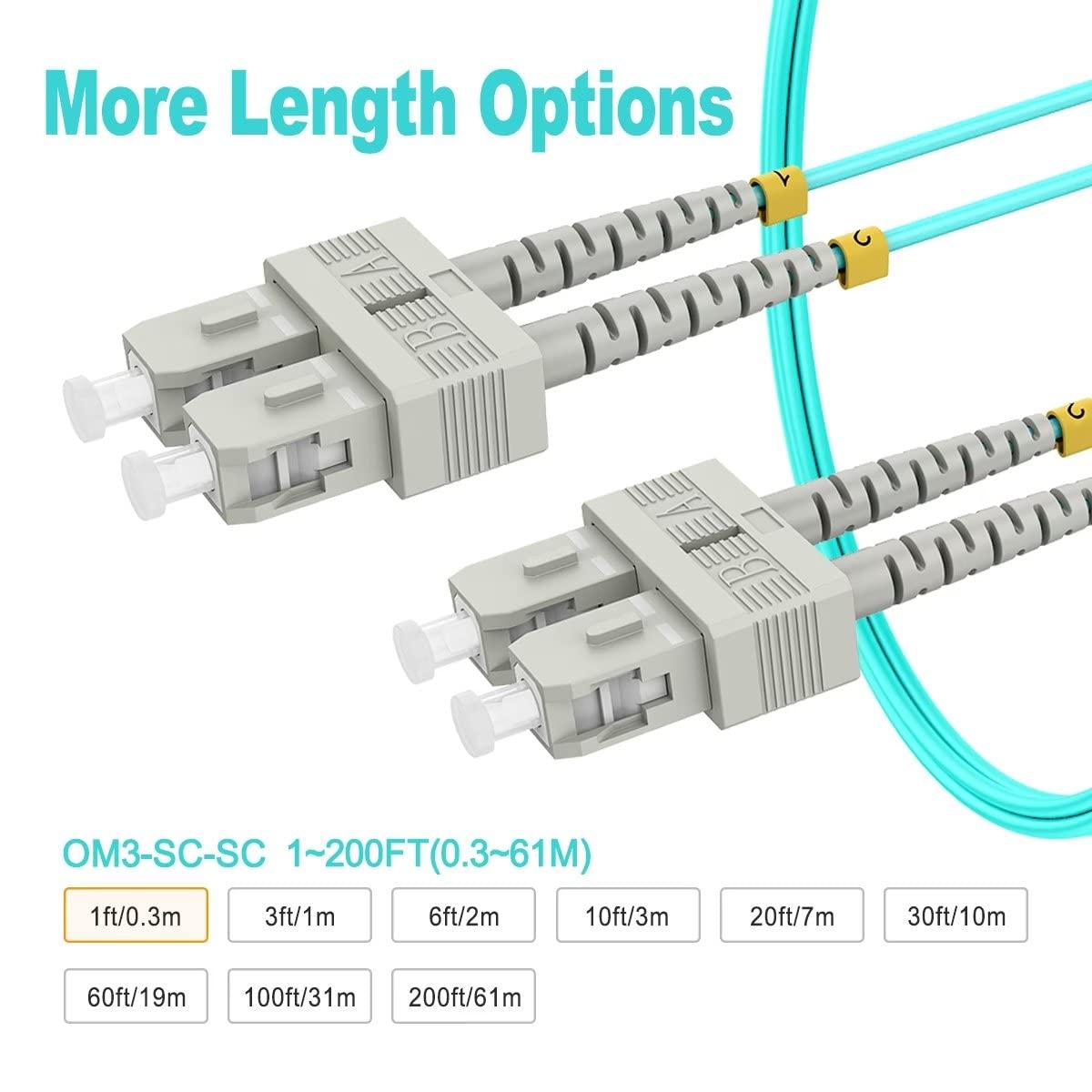 200ft(61m) OM3 SC SC Fiber Patch Cables MMF Multimode, Options 1ft~200ft, SC to SC Fiber Optic Patch Cords Duplex, 50/125μm 10G LSZH OD 2.0mm 𝙍𝙖𝙢𝙗𝙤𝘾𝙖𝙗𝙡𝙚𝙨 2