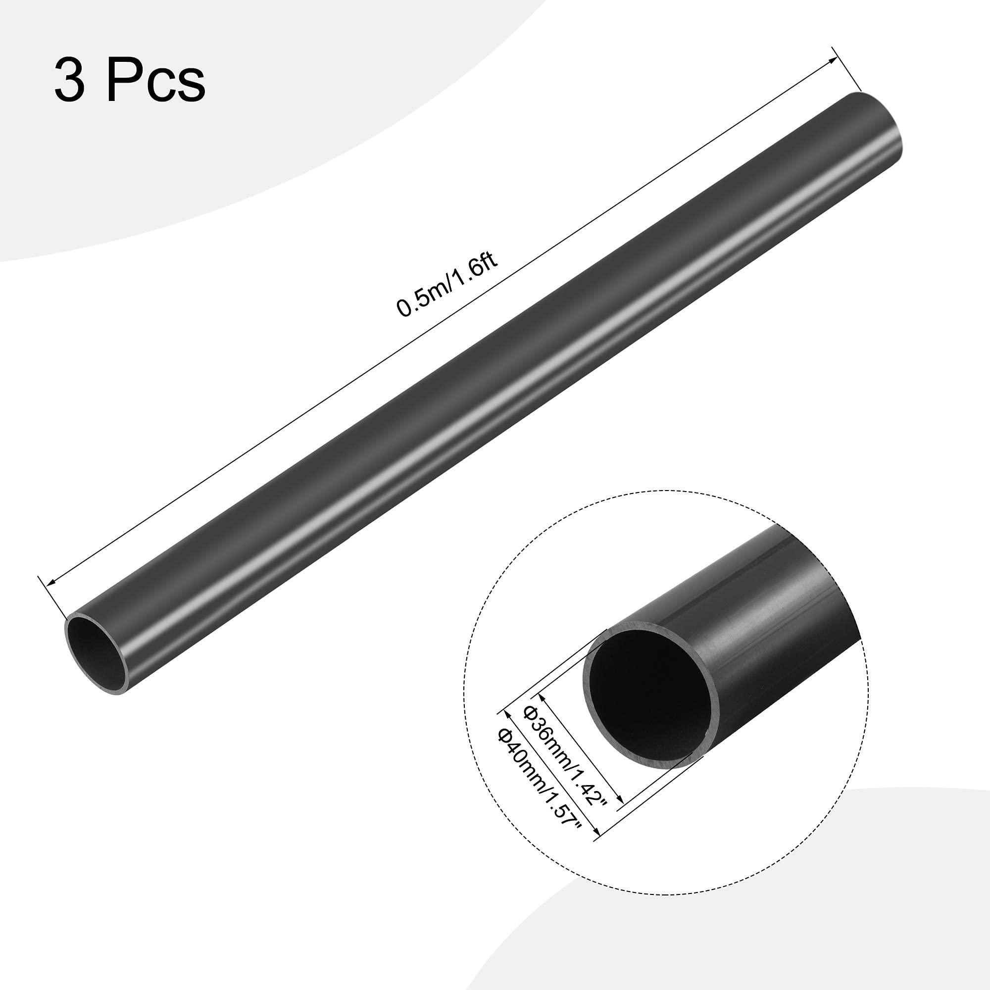 sourcing map PVC Rigid Round Pipe 36mm ID 40mm OD 500mm Black High Impact for Water Pipe, Crafts, Decoration, Cable Sleeve 3pcs 1