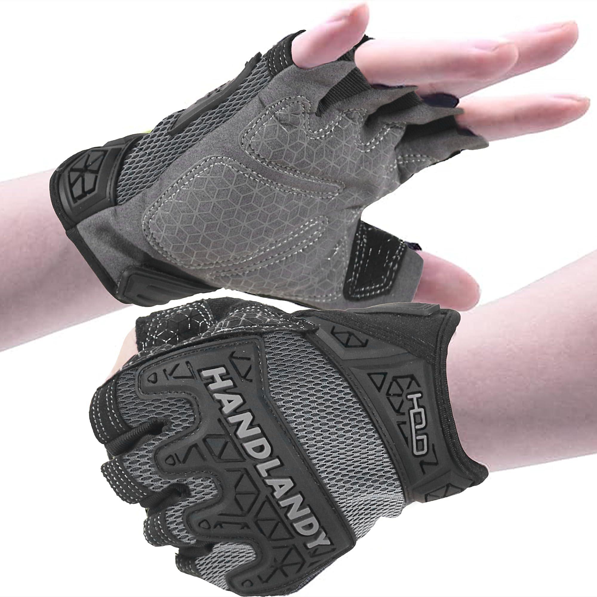 AIGEVTURE Fingerless Work Gloves Impack Reducing Palm Padded Working Gloves Half Finger Mechanic Gloves with Grip Safety Impact Gloves,TPR Protector Grey Large