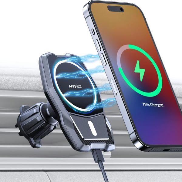 APPS2Car 15W Wireless Car Mount for Magsafe, Air Vent Magnetic Phone Holder for Car, Qi Fast Wireless Car Charger Use With Magnet Case Compatible for iPhone 12/13/Pro/Max/Mini Galaxy S21 and more 0
