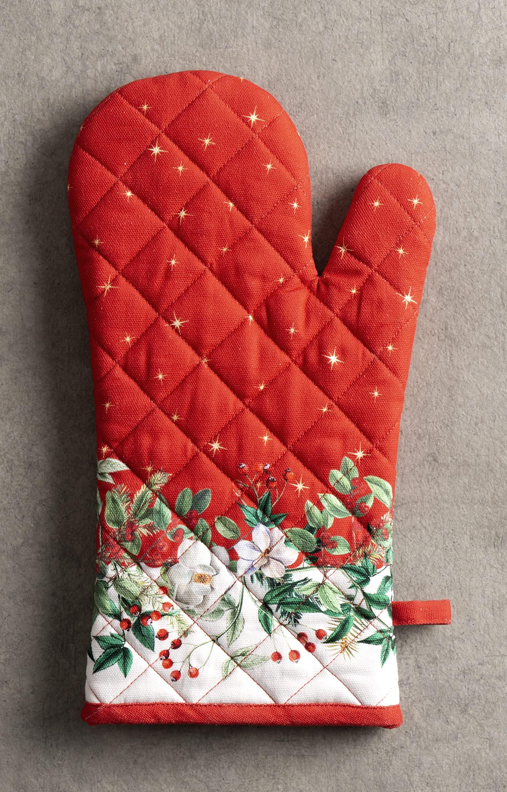 Maison d' Hermine Oven Mitt & Pot Holder 100% Cotton Heat Resistant Kitchen Oven Mitt (19cm x 33cm) & Pot Holder (20cm x 20cm), Chef, Wedding, Noel - Thanksgiving/Christmas 1