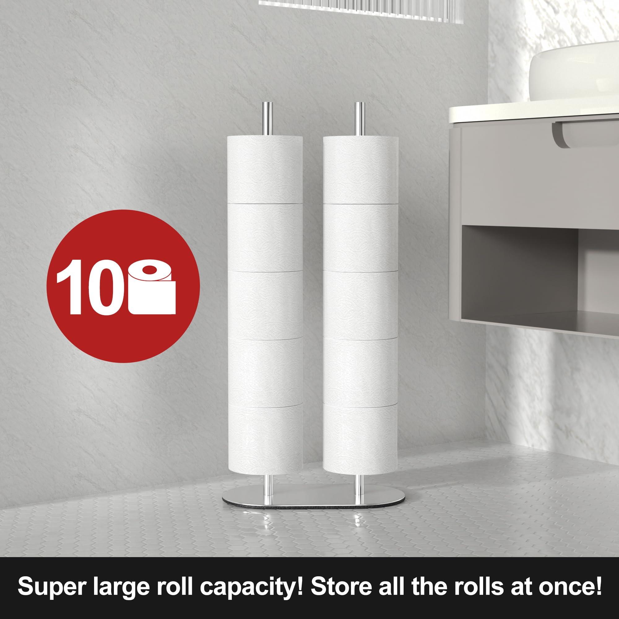 Niffgaff Toilet Roll Holder Stand(with Reserve Function), Large Capacity Double Rod Free-Standing Toilet Roll Storage Holder, Stainless Steel Toilet Paper Holder Stand for Bathroom 1