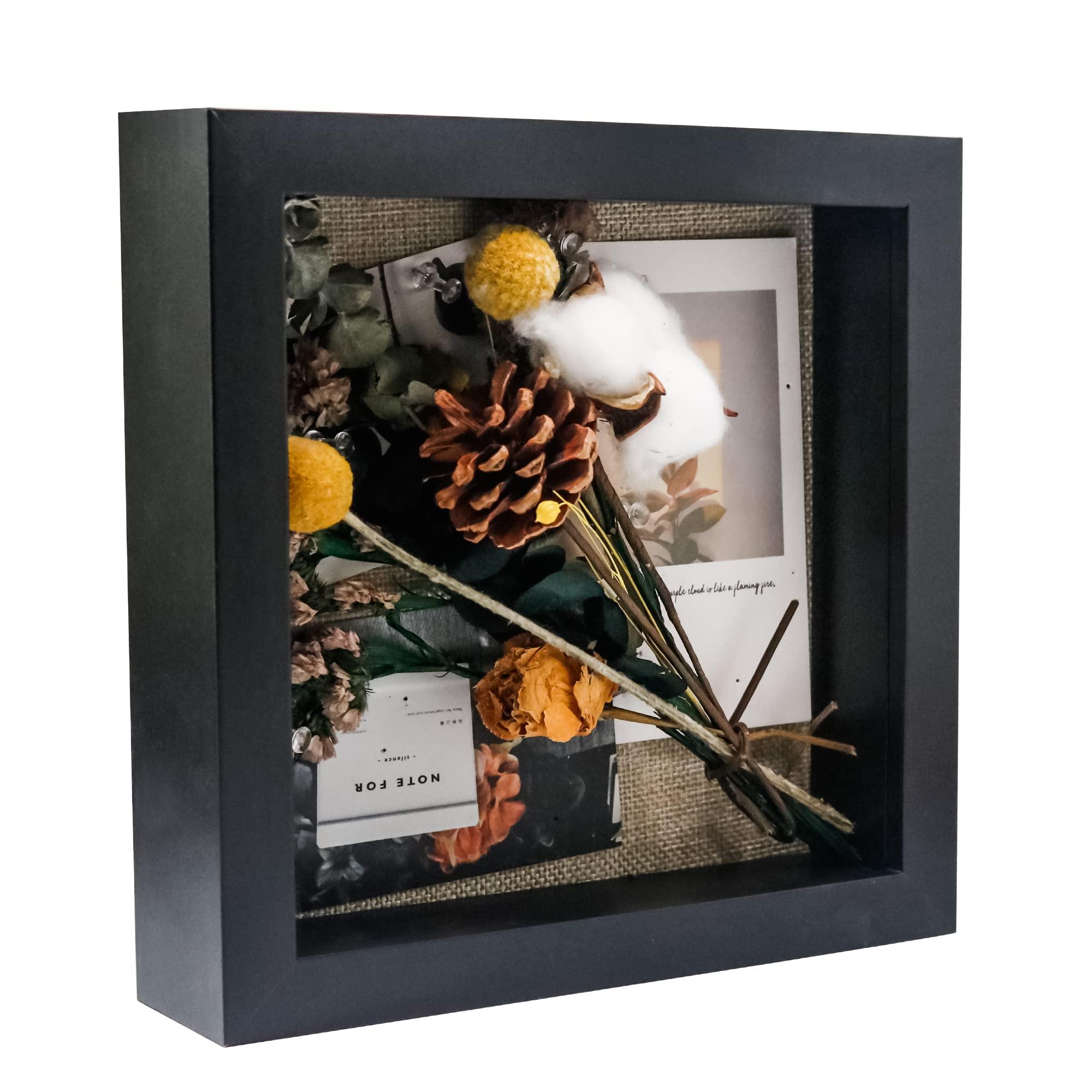 GraduatePro 8x8 Black Shadow Box Frame 20x20 cm Deep Picture Frame with Linen Back for Crafts 3D Deep Black Bouquet Flower Case Picture Memorabilia Memory Wooden Tabletop and Wall Hanging 0