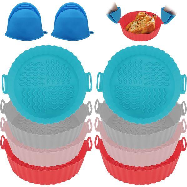 Linkidea 8 Pack Air Fryer Silicone Pot Bulk Pack, Wholesale Multi-Pack 7 Inch Silicone Air Fryer Basket with 1 Pair Silicone Gloves, Reusable Air Fryer Round Silicone Liner 0