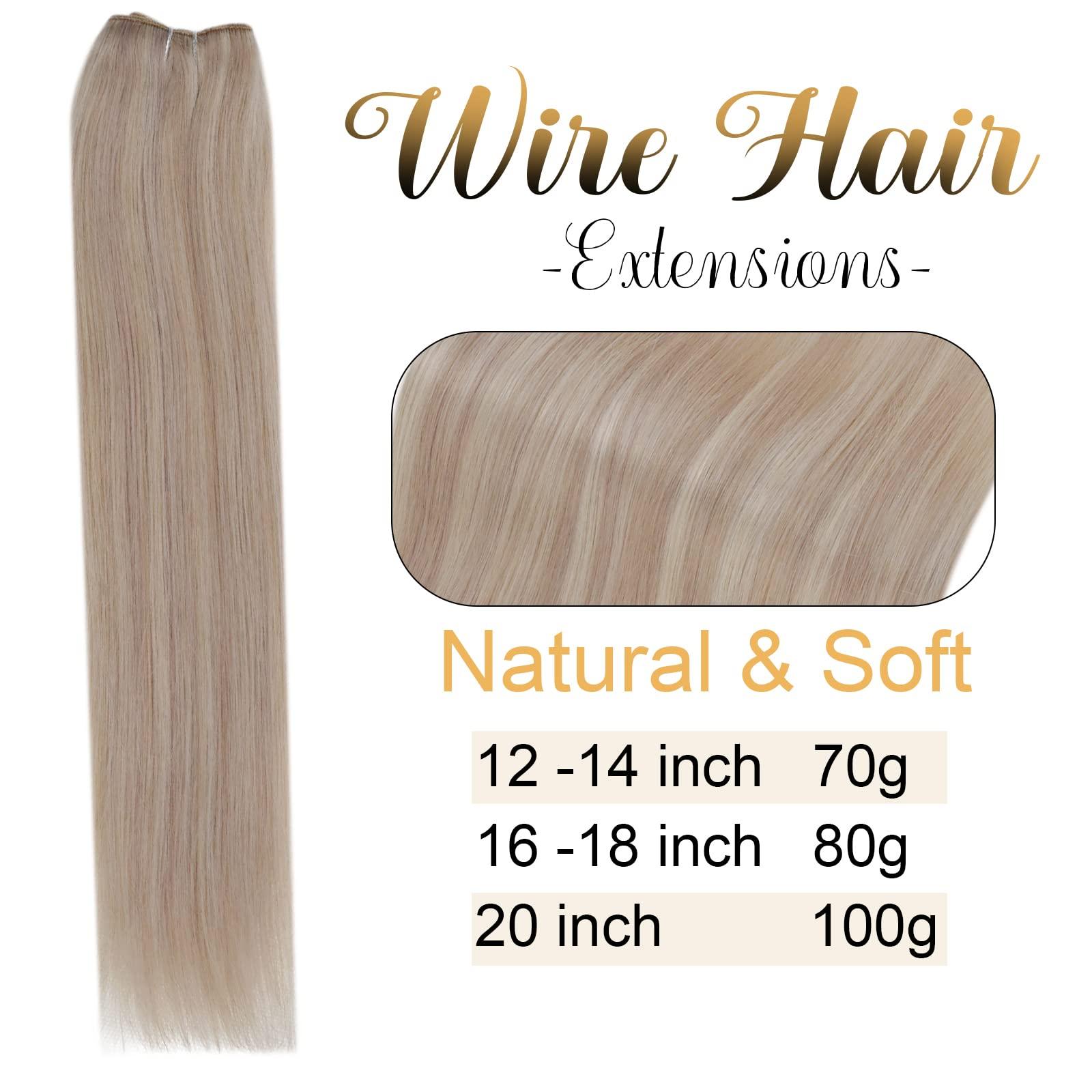 Easyouth Secret Wire Hair Extensions Human Hair Highlight Blonde Hair Wire Extensions Ash Blonde Fish Wire Hair Natural Invisible 14 Inch 70g 1