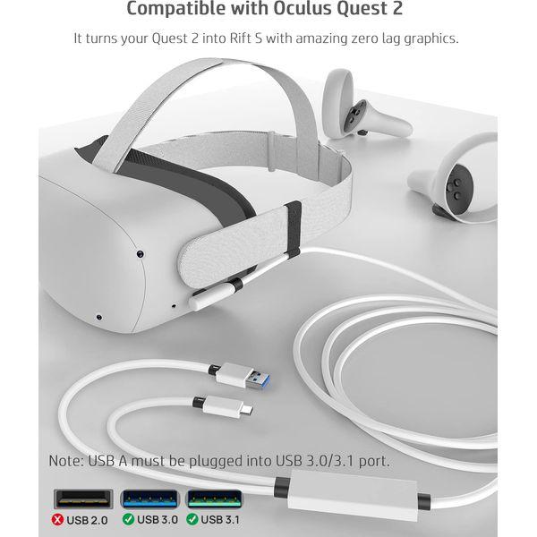 VRJEUGO Compatible with Oculus Quest 2 Link Cable, 2-in-1 Powered Link Cable USB 3.0 Stream PC Games while Keeping Headset Charged, 16FT/5m 1
