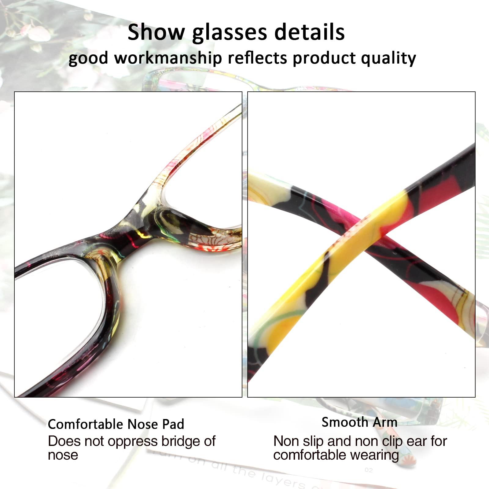 Kerecsen 4 Pack Reading Glasses Women Spring Hinge Rectangle Frame Readers for Women (4 Mix Color, 0.50, multiplier_x) 3