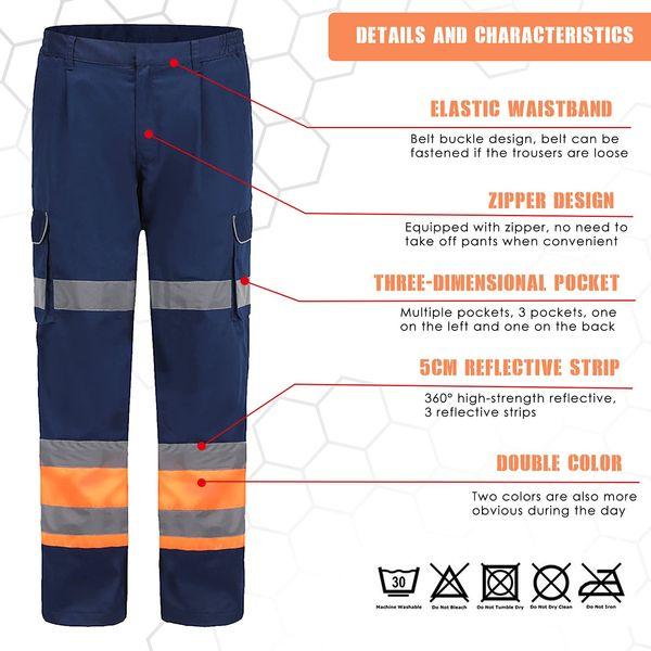 AYKRM Hi Vis Trousers high Visibility Cargo Workwear Pants Reflective Tape Work Trousers (Orange&Navy, 32W/30L) 2