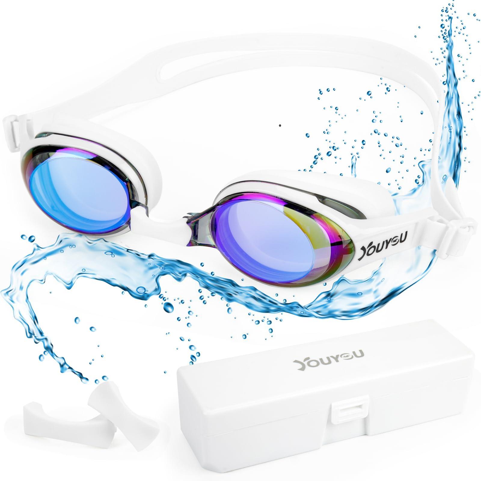 Taope Swimming Goggles, Swim Goggles for Adult Unisex Men Women - No Leaking, Anti Fog, UV Protection, Dark Lens, Bi-directional adjustment Wide Strap - Free Storage Case - White 0