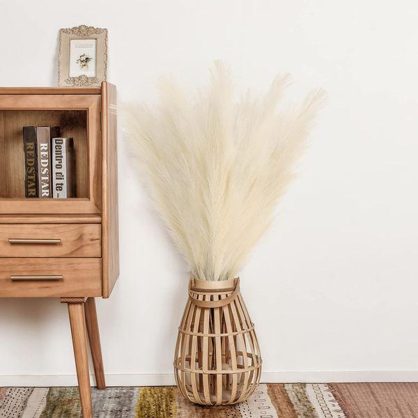 5 Pcs Artificial Pampas Grass Large Height100cm Pampas Grass Decor For Pampus Grass Faux Plants For Wedding Flower Bunch Home Decor Fake Flower Artificial Flowers Boho Decor-Vase not included (Beige）