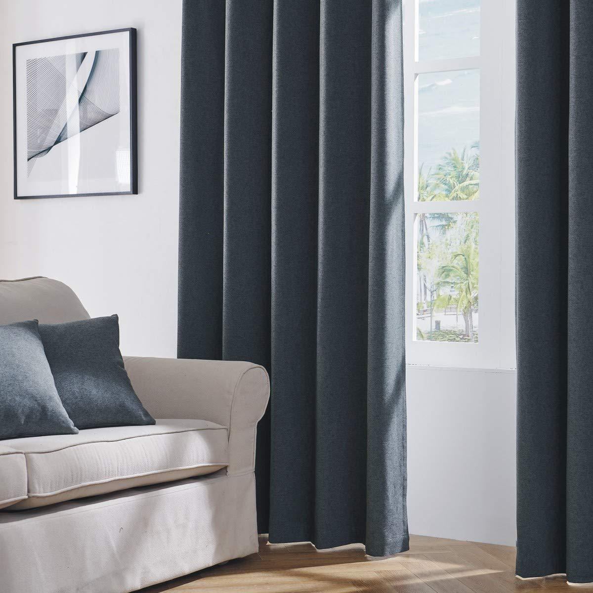 Coastline Luna brushed blackout eyelet curtains Charcoal Dark Grey thermal insulated window treatment 2 panels blinds floor curtains for bedroom,Livingroom,Kids nursery room Width 46" x Drop 90" 2