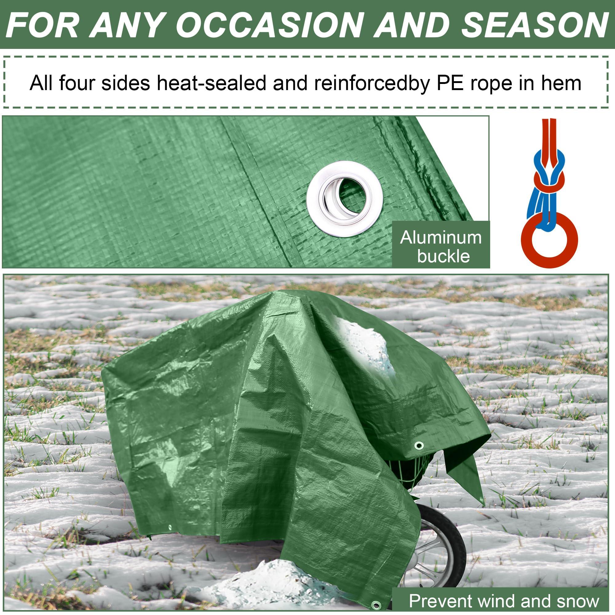 STARPYNG Tarp Cover Waterproof,100g/m²Extra Heavy Duty Poly Tarps Cover Suitable for Reinforced Edges of roofs, Camping, Patios, Swimming Pools, Boats (Green, 20'x30'（6.1 * 9M）) 4