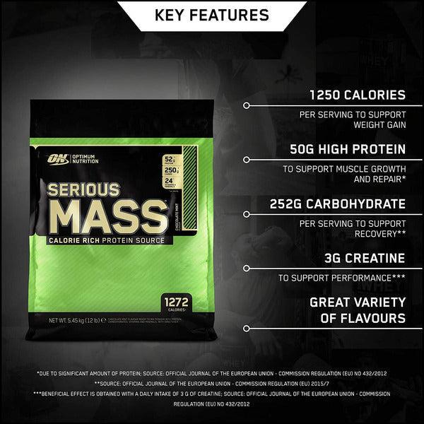 Optimum Nutrition Serious Mass Protein Powder High Calorie Mass Gainer with Vitamins, Creatine Monohydrate and Glutamine, Strawberry, 16 Servings, 5.45 kg, Packaging May Vary 1