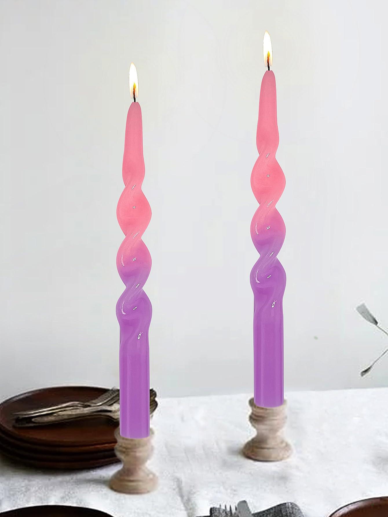 Gedengni 10inches Spiral Taper Candles Pink Purple Candlesticks - Twisted Tapered Candle Sticks 2PCS Unscented Smokeless Candles for Decoration Wedding Dinner 1