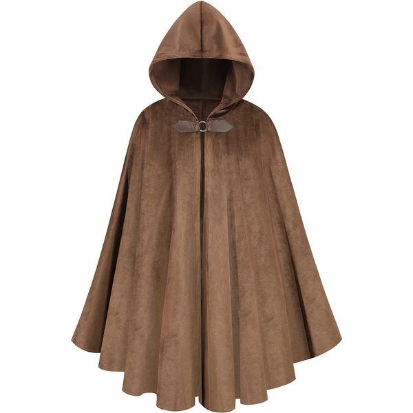 maxToonrain Medieval Costume with Hood Northern Knight Renaissance Hooded Cloak Vintage Gothic Witch Wizard Victorian Halloween Fancy Dress Costume (Brown,102cm-Men) 0