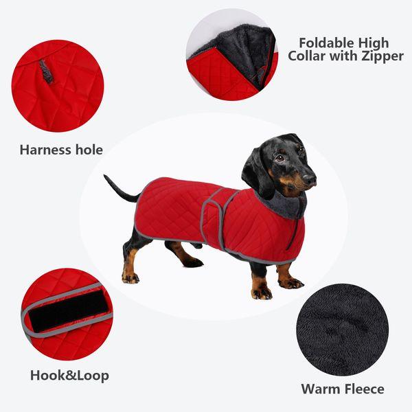 Dachshund dog coats sausage jacket perfect for dachshunds, corgi, weiner, dog winter coat with padded fleece lining and high collar, dog snowsuit with adjustable bands - Navy - XLarge 2