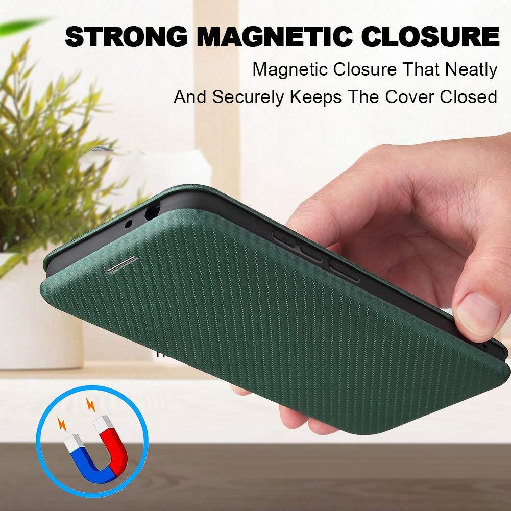 EasyShow Wallet Case for Ulefone Note 14 Carbon Case, Ulefone Note 14 has Kickstand function, Carbon fiber Phone Case Compatible with Ulefone Note 14-Green 3