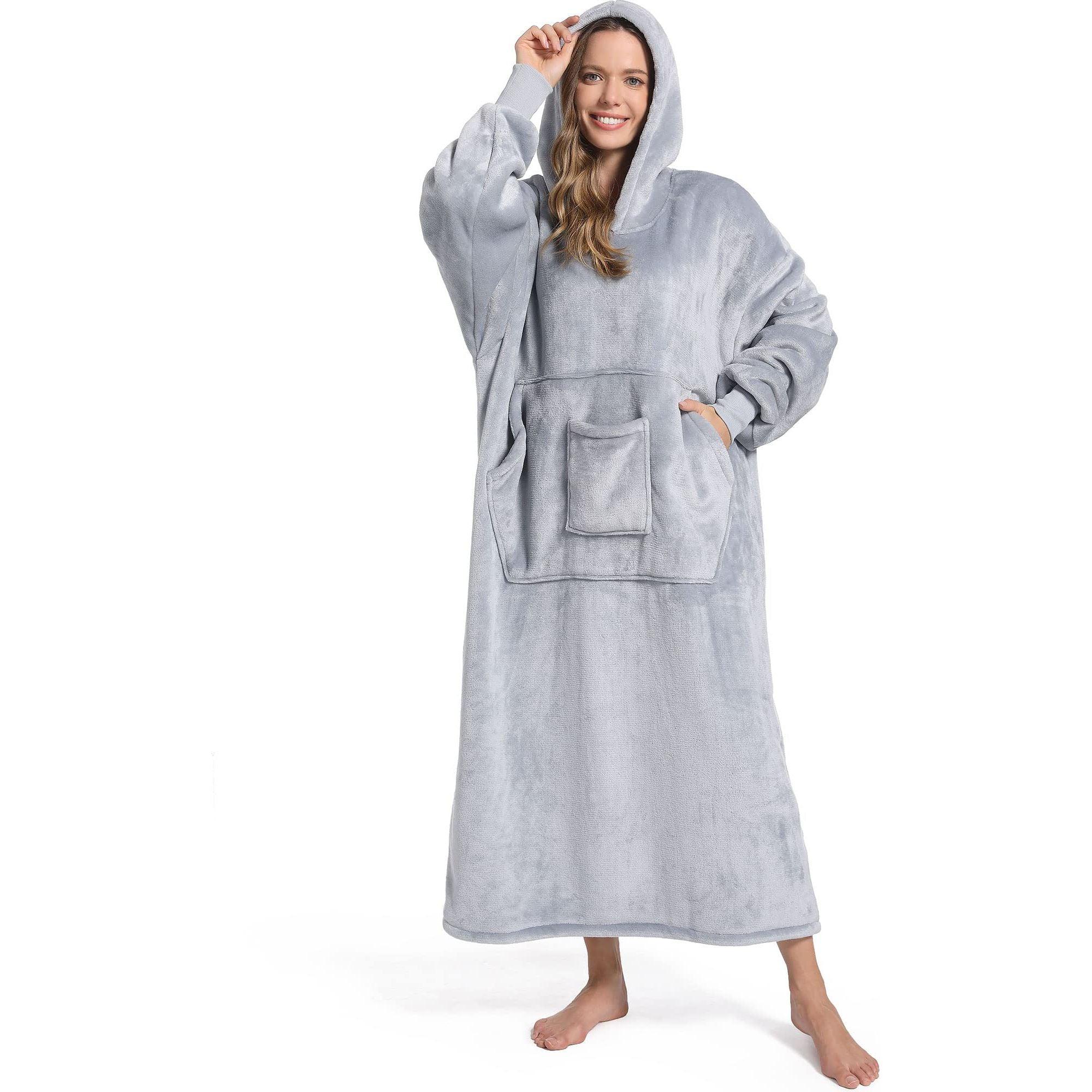 FUSSEDA Oversized Wearable Blanket Sweatshirt,Super Thick Warm Fleece Sherpa Cozy Blanket Hoodie with Pockets&Sleeves for Adult Kids 0