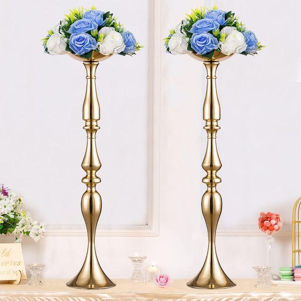 Sziqiqi 2Pcs Silver Wedding Centerpieces Table Vase, 80cm Tall Metal Vase Road Lead for Wedding Party Dinner Centerpiece Flower Stand for Christmas Anniversary Birthday, Silver 2