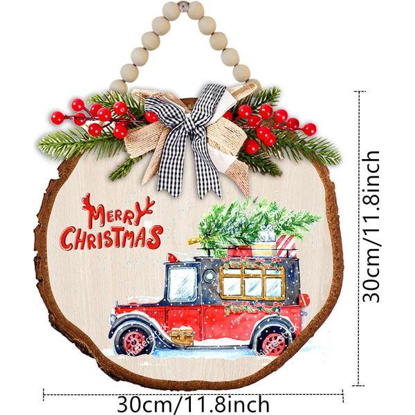 Christmas Decorative Wooden Hanger,Merry Christmas Decorations Wreath, Santa Claus Snowman Hanging Sign wooden pendant Rustic Wooden Holiday Decor for Door Window Festive Atmosphere (Red) 1