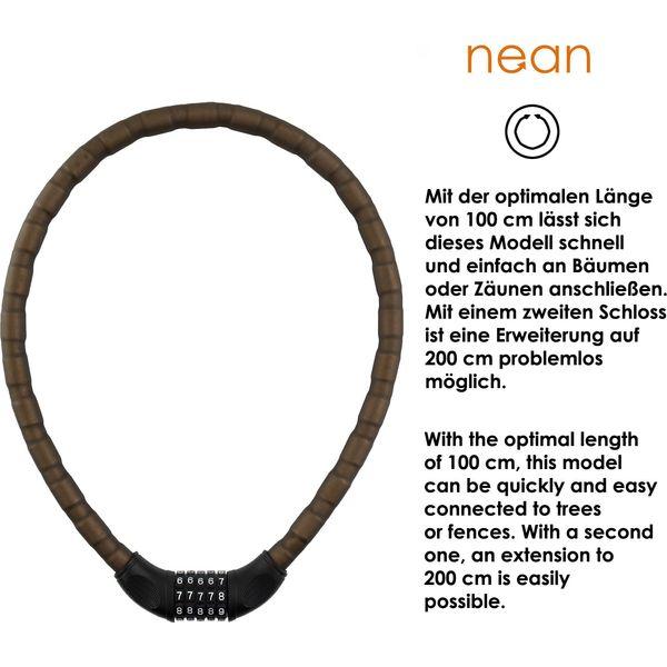 nean Bike Motorcycle Armoured Cable Number Lock Number Code Combination Lock Black Matt 20x1000mm 1