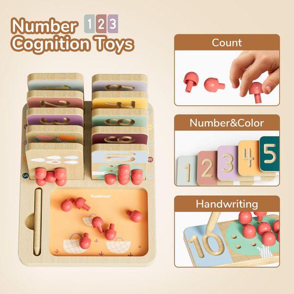 TOP BRIGHT Wooden Math Toy for 3 Years Old Toddlers, Montessori Educational Learning Toy for Children Age 3 4 5 Birthday Gift for Boys Girls, Counting Peg Board Game and Number Writing Practice 2