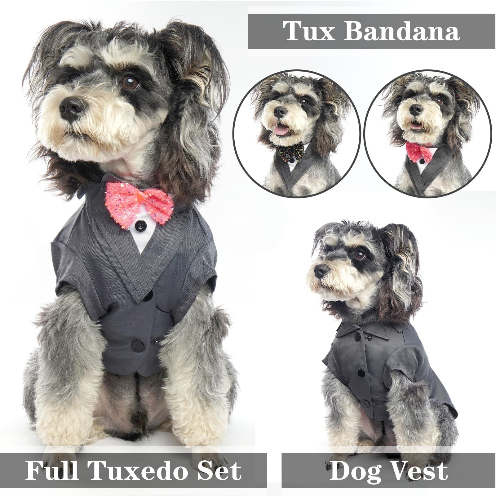 IECOii Dog Tuxedo Suit With 2 Bow Tie Bandanas,Dog Wedding Outfit Set Puppy Tux for Small Medium Large Dogs Boy,Formal Tuxedo Dog Costume Halloween Christmas Birthday Thanksgiving Party Attire Clothes 1