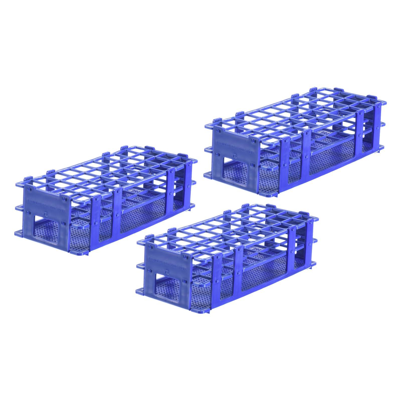 sourcing map Plastic Test Tube Rack Holder 40 Holes 3 Layers Lab Detachable Tube Holder Blue for 20mm Test Tubes, Pack of 3