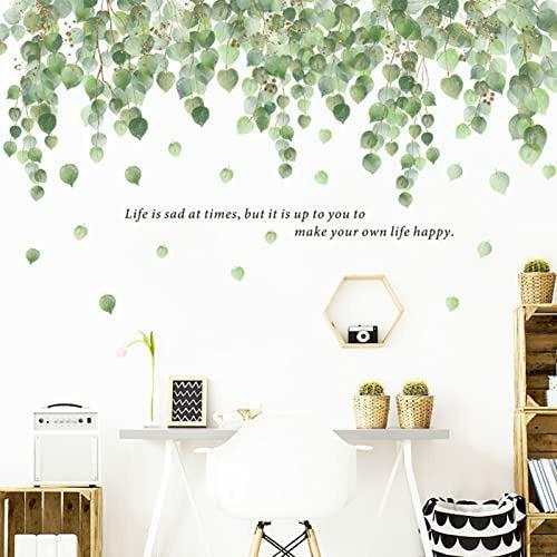 Hanging Green Vine Wall Decal Stickers for Bedroom Living Room, Removable Eucalyptus Green Plants Leaves Wall Art Mural Decor Home Nursery Office Decorations, 119cmx59cm(C) 4