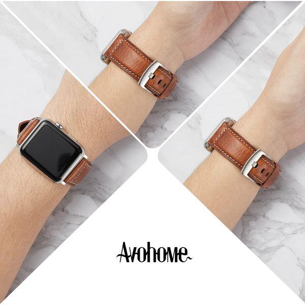 Avohome Genuine Leather Watch Strap Compatible with Apple Watch Band (42/44/45/49mm, Gold-sliver buckle) 2