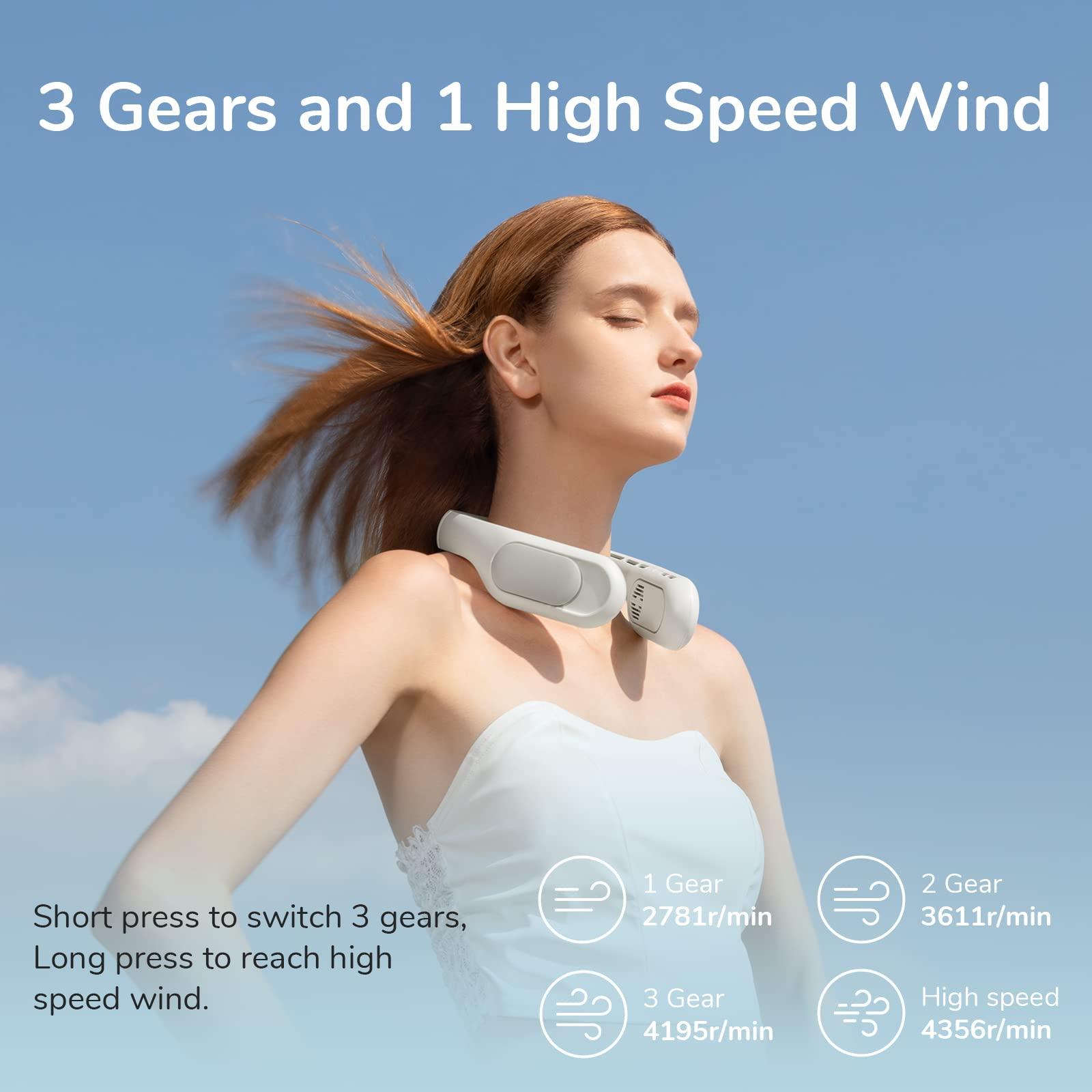 JISULIFE Neck Fan, Portable Bladeless Hands Free Rechargeable Battery Operated Fan, Personal USB Wearable Cooler Fan, 360° Upgraded Airflow, Personal Neck Fan with Silicone Cooling Neck Brace - Grey 3