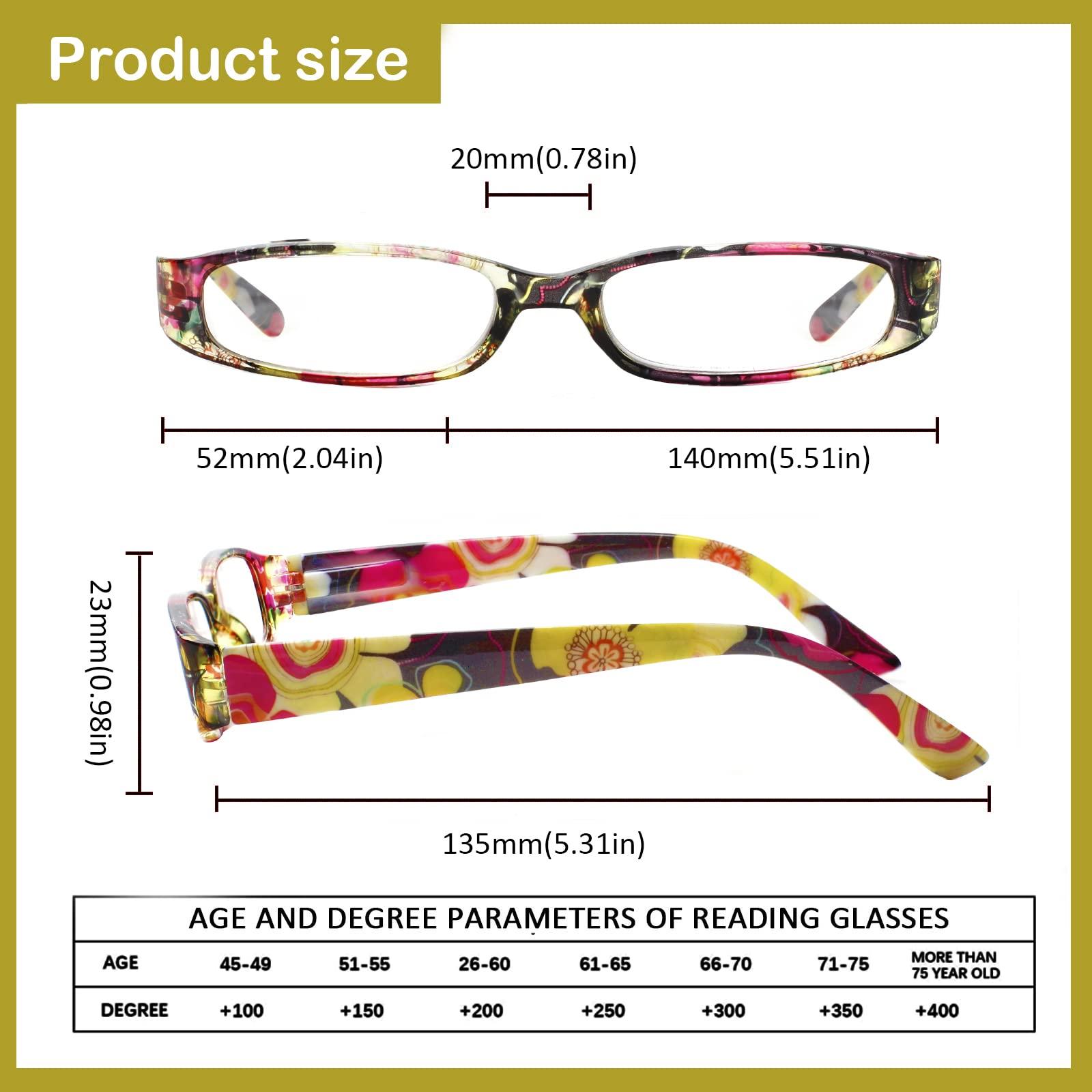 Kerecsen 4 Pack Reading Glasses Women Spring Hinge Rectangle Frame Readers for Women (4 Mix Color, 0.50, multiplier_x) 1