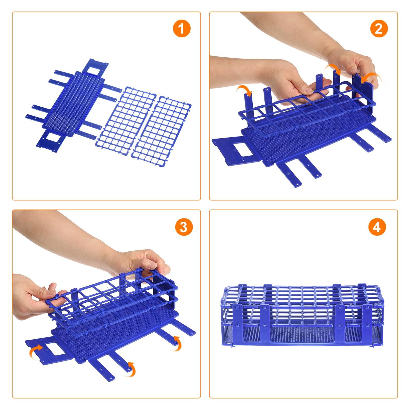 sourcing map Plastic Test Tube Rack Holder 60 Holes 3 Layers Lab Detachable Tube Holder Blue for 16mm Test Tubes, Pack of 3 3