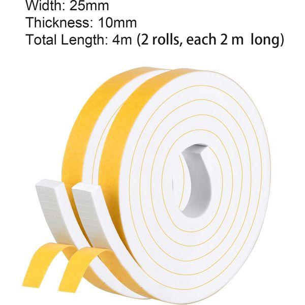 YIMIKI 25mm(W) x 10mm(T), Closed Cell Foam Tape Thick Door Sound Insulation Tape Window Door Air Conditioner Weather Stripping SoundProof, 2 Rolls, Total 4M 4