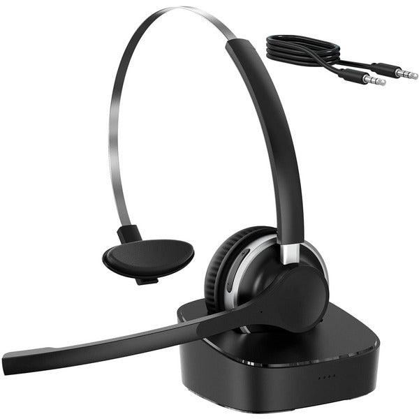 Bluetooth Headset with Dual Mic, Wireless Trucker Headsets with Charging Base, 18hrs Talktime w/Comfort, CVC 8.0 Noise Cancelling, Lightweight Bluetooth Headset for Driver/Call Center(Wired Option) 0