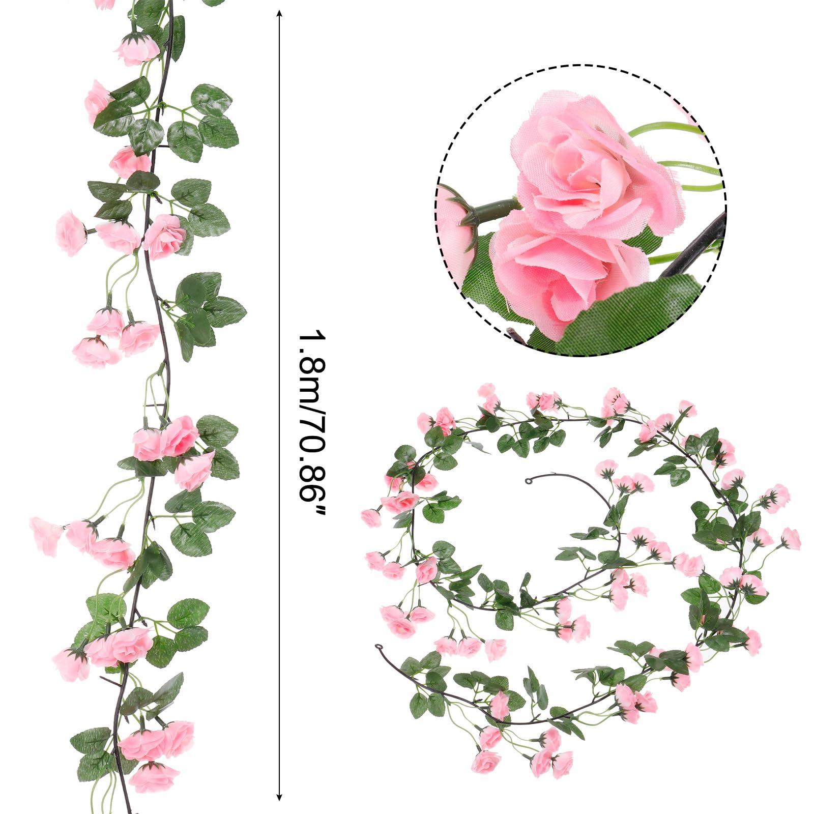 sourcing map Fake Rose Vine Garland Flower Artificial Flowers Plants Hanging Rose Ivy Silk 12FT 69 Flowers for Home Outdoors Wedding Arch Party Garden Office Decor Party Pink Pack of 2 1