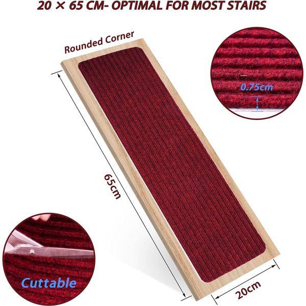 MBIGM 8" X 25.6" (15-Pack) Non-Slip Carpet Stair Treads Non-Skid Safety Rug Slip Resistant Indoor Runner for Kids Elders and Pets with Reusable Adhesive, Red 1