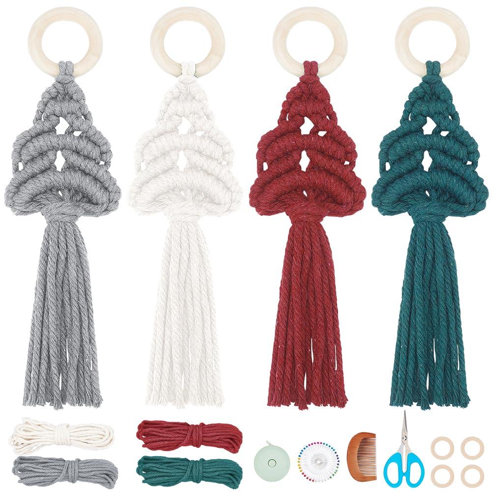 INFUNLY 4 Set DIY Macrame Christmas Tree kit Boho Macrame Kits for Adults Woven Macrame Wall Hangings Ornaments Kits for Adults with Instruction and Video Holiday Home Decor