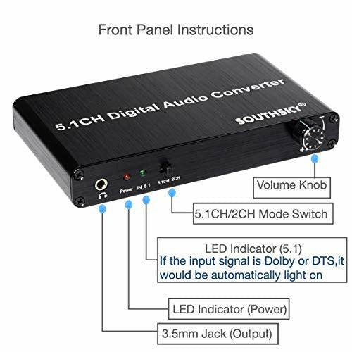 SOUTHSKY 5.1CH DAC Converter, Audio Decoder, Digital to Analog,Optical Coaxial Toslink to 6 RCA 3.5mm Jack, Support Dolby AC-3 DTS PS4 1