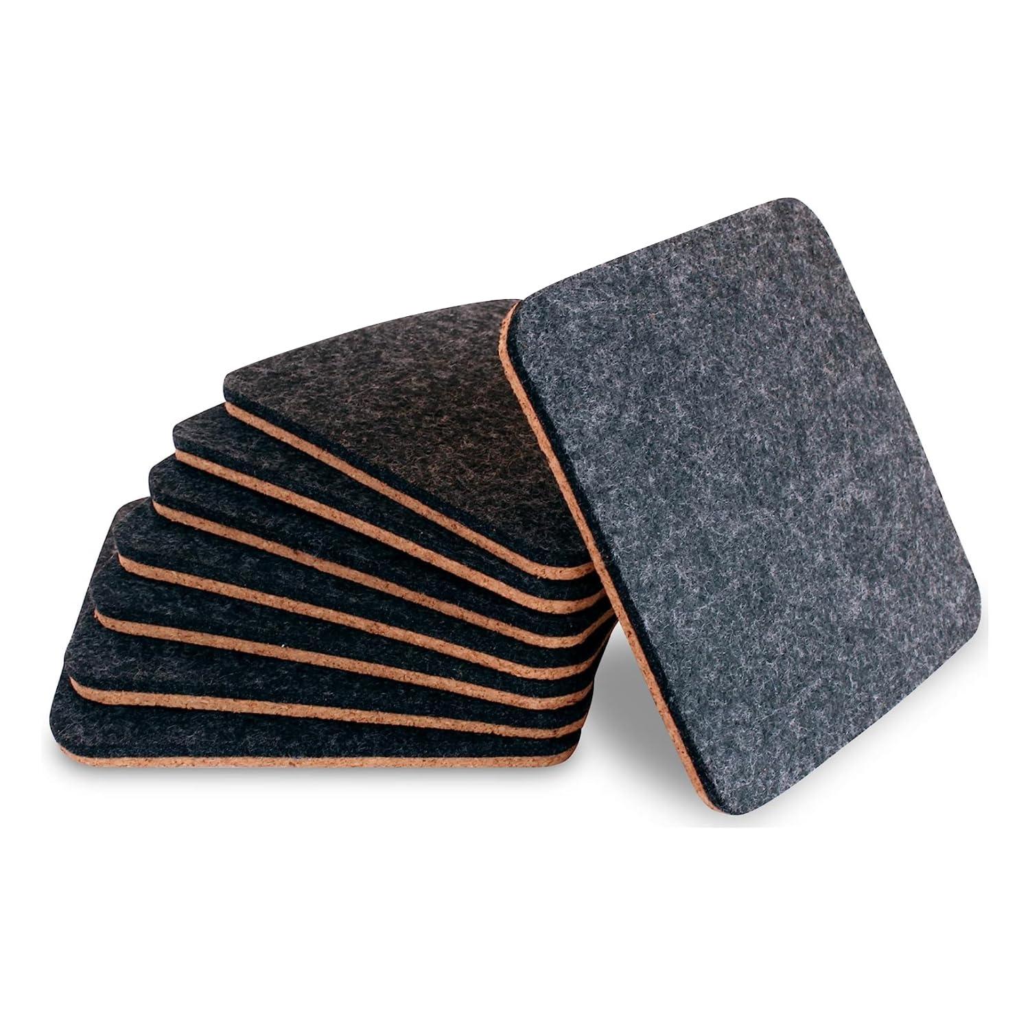 BARVIVO Black Coasters for Drinks Absorbent Set of 8 - Perfect Classic Drink Coasters for Wooden Table Protection with Scratch Preventing Cork Side and an Instant Condensation Absorbing Felt Side