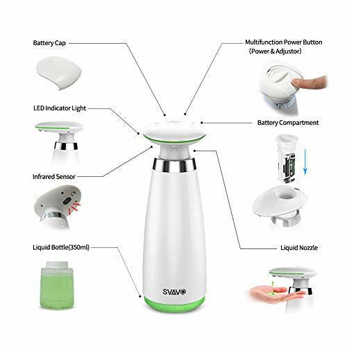 SVAVO Soap Dispenser Automatic, Touchless Hand Soap Dispenser Shower Pump No Touch White Sensor Hand Sanitizer for Bathroom Kitchen Commercial, 3 Levels Volume Control, 340ml/11.5oz, White 4