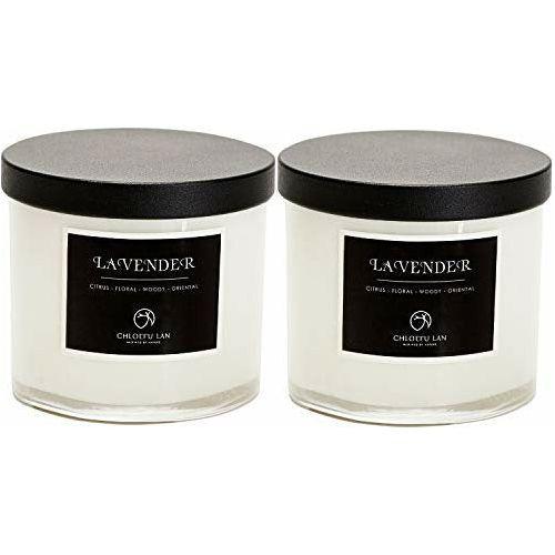 Chloefu LAN Lavender Scented Candles Sets,Highly Scented,200g|45 Hour Long Lasting, All Natural Soy candle, Home Decor, White Glass Jar Candle Best Gifts for Men & Women 2 Pack 0