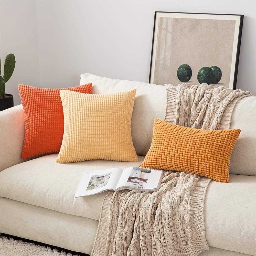 MIULEE Set of 2 Decorative Corduroy Cushion Covers 12x20 Inches, 30cm x 50cm Striped Solid Rectangle Throw Pillow Cases for Sofa Couch Home Bedroom Orange 4