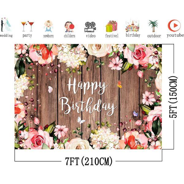 AIIKES 7x5FT Rustic Wood Floral Birthday Backdrop Butterfly Wooden Floor Watercolor Flowers Photography Background Women Girl Baby Shower Newborn Birthday Party Decoration Photo Studio Props 12-452 4