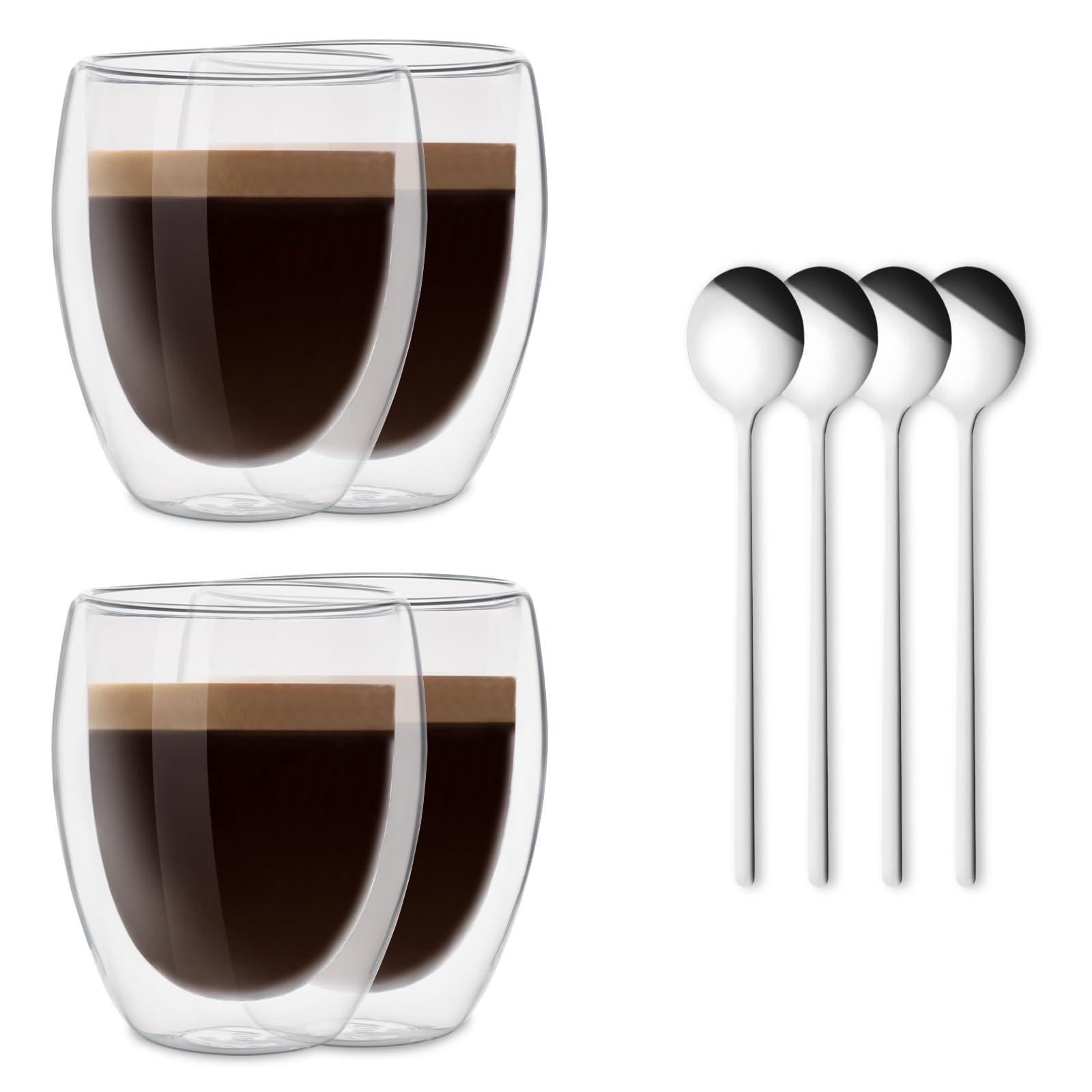 CNNIK Coffee Mugs Espresso Coffee Cups Double Walled Glass Mugs Cappuccino Cups Latte Glasses Drinking Hot Chocolate Mug Iced Coffee Glasses Cups and Mugs Coffee Gift Set of 4 Tea Milk Juice 350ml 0