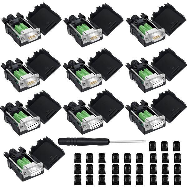 YIOVVOM DB9 Breakout Connector,DB9 Solderless RS232 D-SUB Male and Female Serial Adapters 9-Pin Port White Adapter to Terminal Connector Signal Module with case Set of 10
