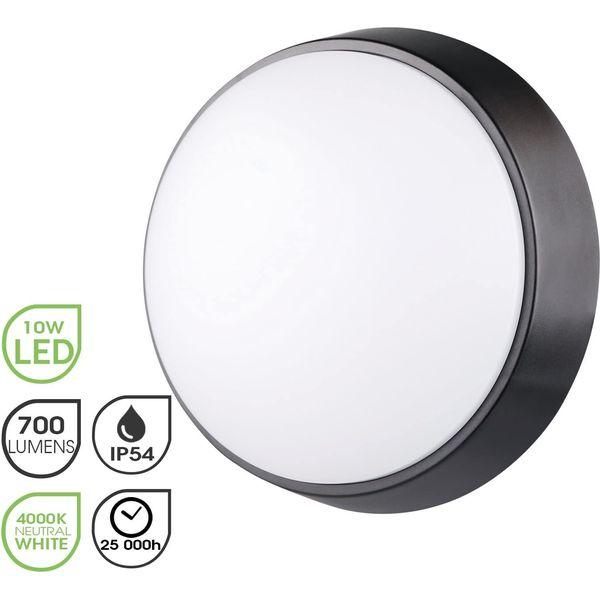 10W LED 4000K IP54 circular Wall Ceiling Mounted Round Dome Bulkhead Light Fitting lamp for Indoor, Outdoor, Bedroom, Bath, Hallway, Corridor, Utility, Garden, Shed, Porch - Black - Pack of 2 1