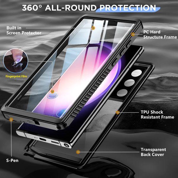 Temdan for Samsung Galaxy S23 Ultra Case,IP68 Waterproof Case with Built-in Screen Protector,Full Body Heavy Duty Shockproof Dustproof Snowproof Clear Case for S23 Ultra 5G 6.8 Inch(Black Clear) 4