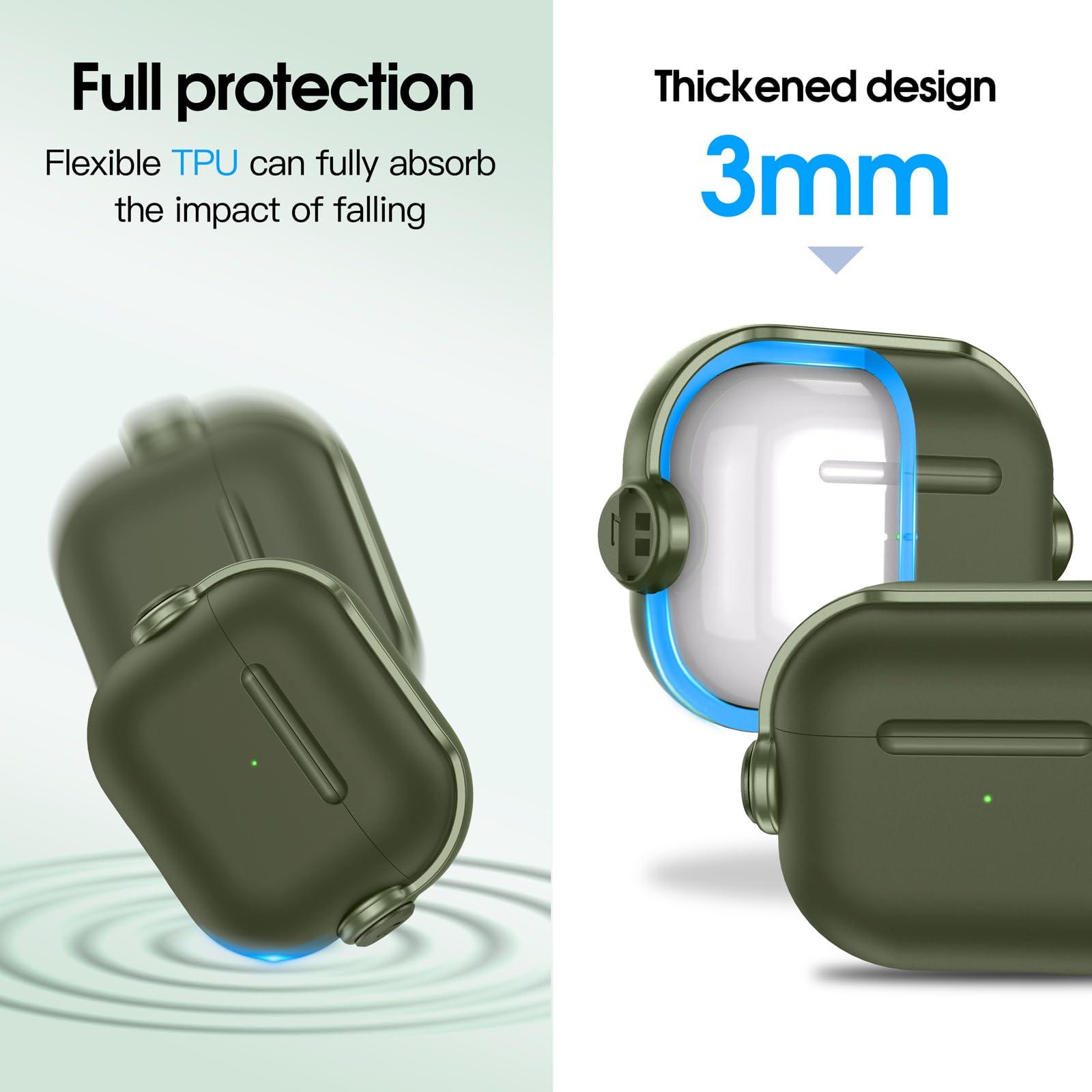 Anqrp Designed for AirPods 3 Case with Lock [Front LED Visible] [Supports Wireless Charging] Music Styling Earphone TPU + PC Protective Cover Compatible with AirPods 3rd Generation, Green 3